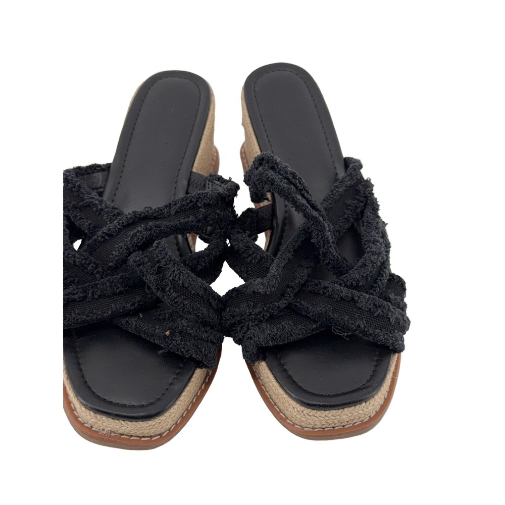 Splendid Espadrille Wedge Sandals Women's Black Size 8.5 Jute Fabric Frayed